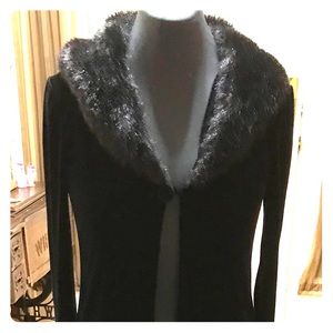 Velvet retro faux fur collar coat